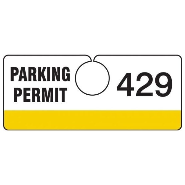 Accuform Parking Permit Tag, Numbered 100-199, Yellow, 2in x 4.75in, Laminated PF-Cardstock, 100PK TNT429YLB - main